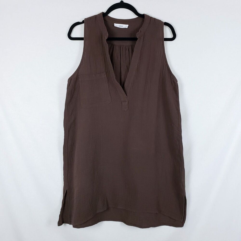 Talulah Lagenlook Chocolate Brown Gauze Tunic Top Womens S Casual Resort Boho